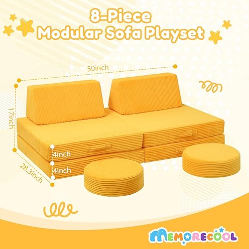 Miniatura 2 de MeMoreCool Sofá infantil para sala de juegos, sofá convertible de pana para niños, sofá modular de 8 piezas, juego de construcción de fuerte de
