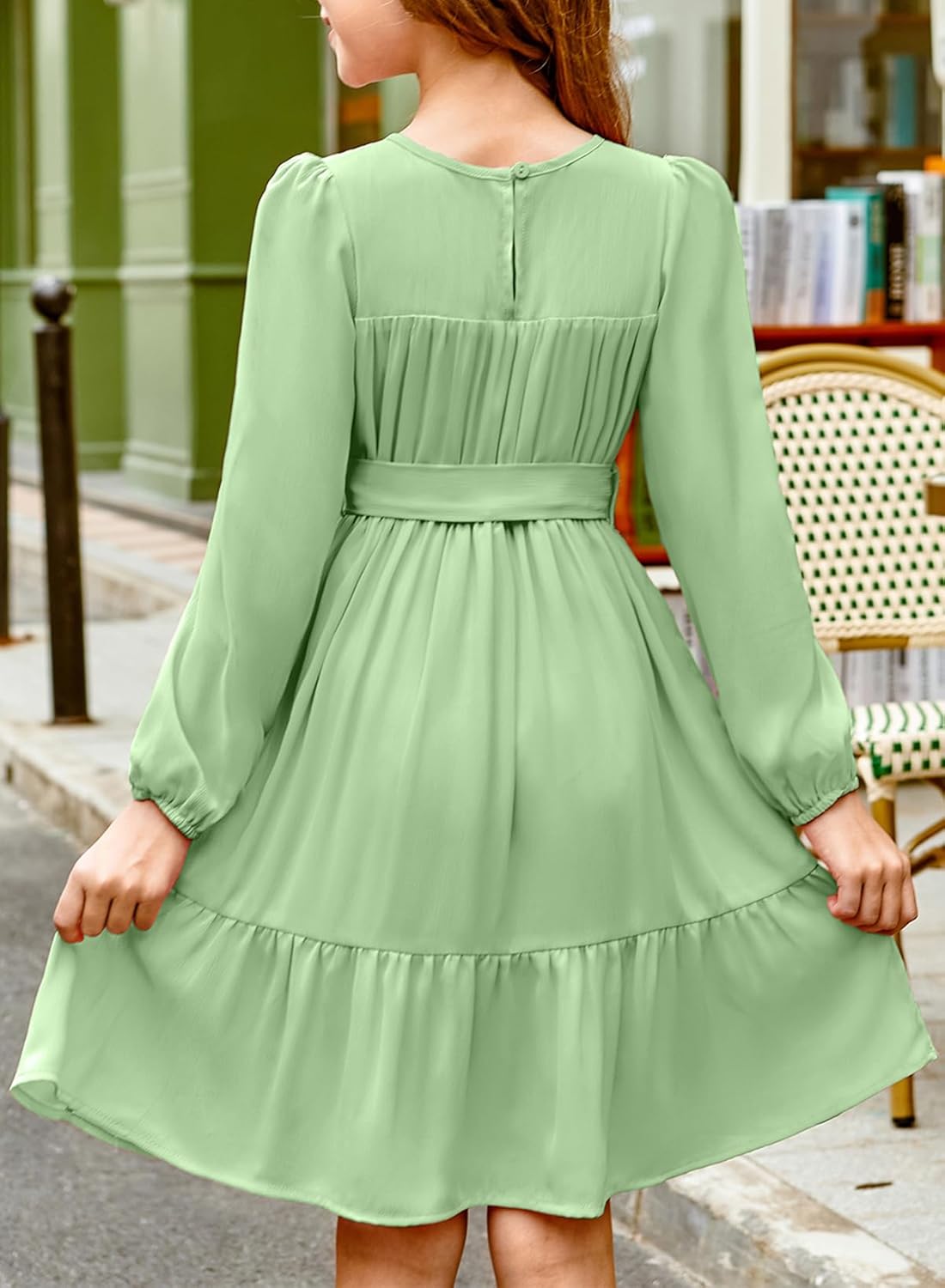 blibean Tween Girls Semi Formal Long Sleeve Dresses with Belt Size 6-15 Years - Image 5