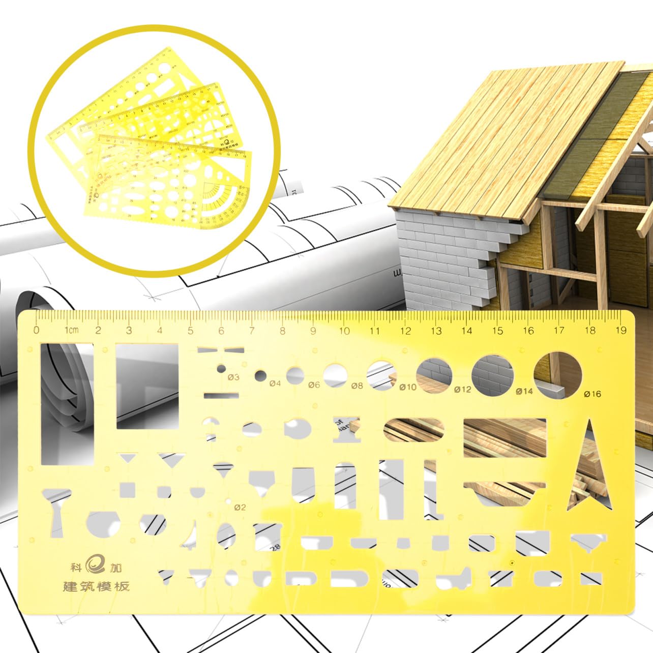 SHINEOFI 3 Juegos Regla De La Herramienta De Medición Multi Plantillas Para Pintar Regla Arquitectónica Métrico Gobernantes Plantilla De Círculo Geometría Escala El Plastico Yellow