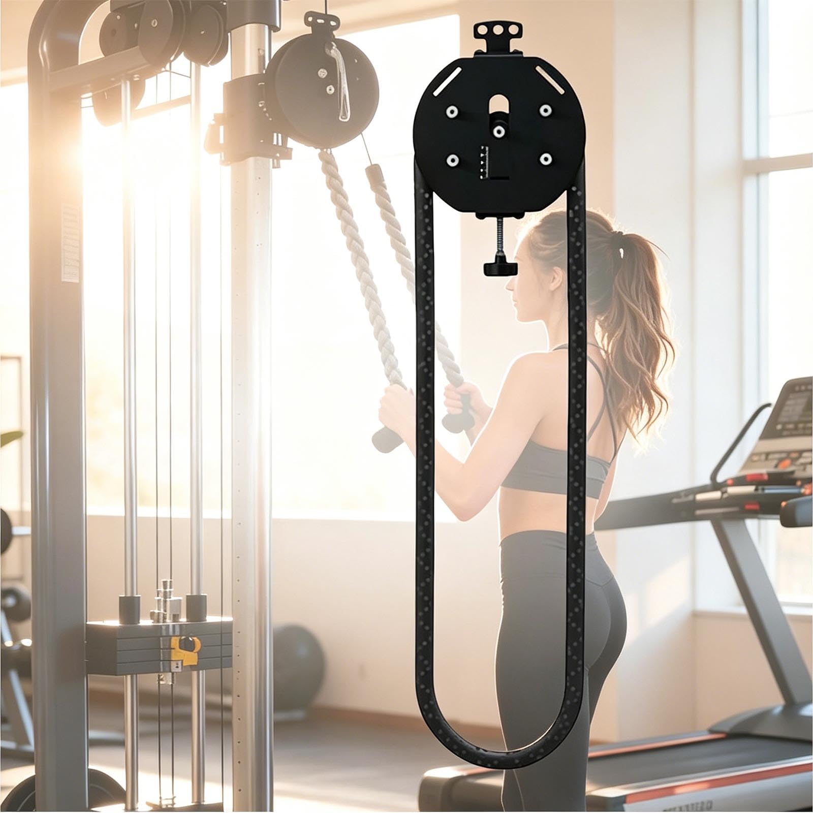 Sistema de poleas de cable portátil para eliminar el dolor de espalda entrenando en casa