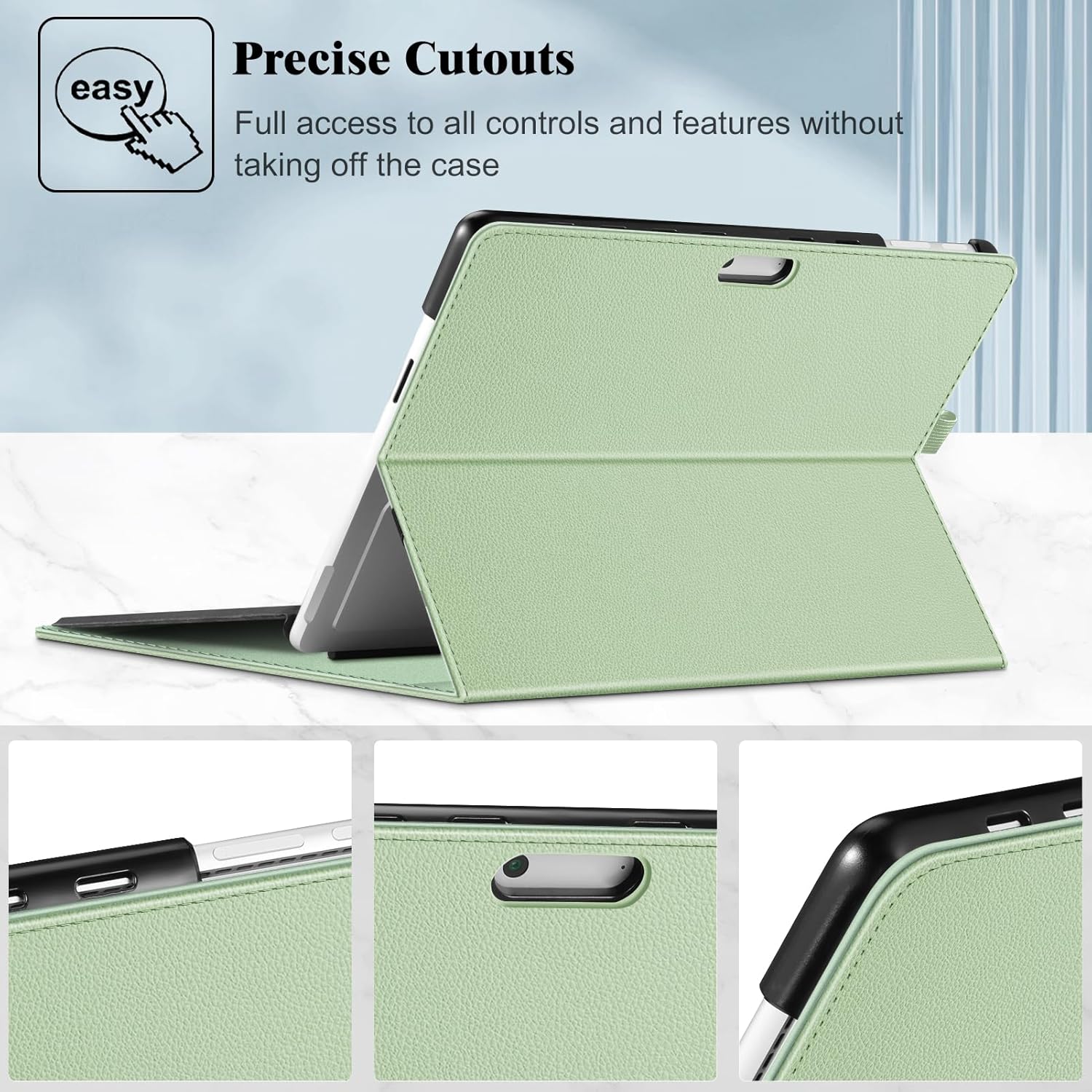 Fintie Case for 13 Inch Microsoft Surface Pro 11/10/9 - Multiple Angle Viewing Portfolio Business Cover with Pocket & Stylus Holder, Compatible with Type Cover Keyboard, Mint Green