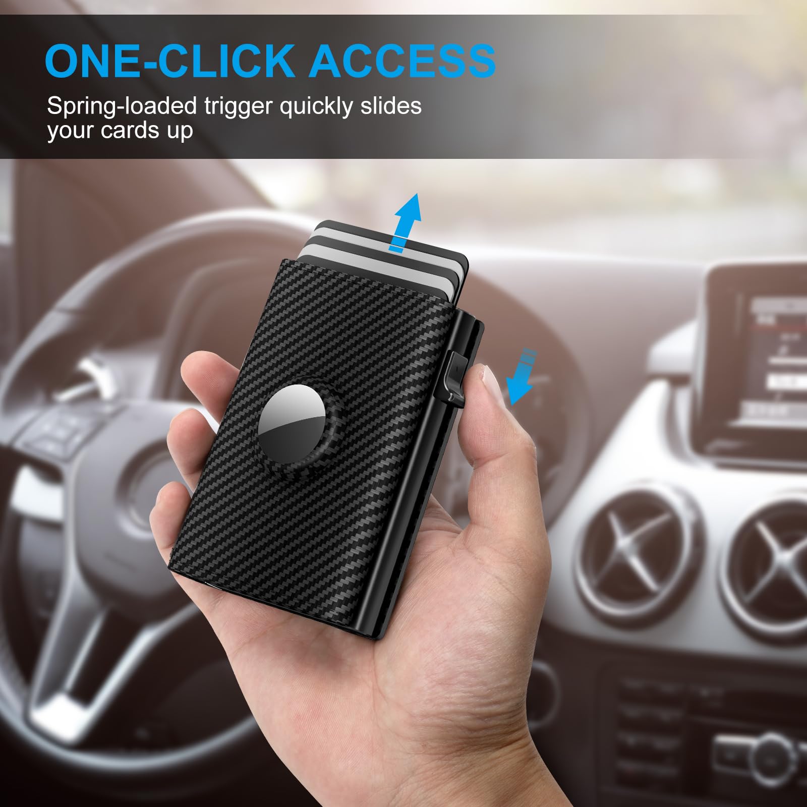 Porta Carte di Credito Uomo, Portafoglio AirTag Uomo Slim in Vera Pelle con Chiusura Magnetica, Portacarte Uomo Pop-Up Minimalista per 9-14 Tessere | Protezione RFID | Finestra ID | Slot per contanti