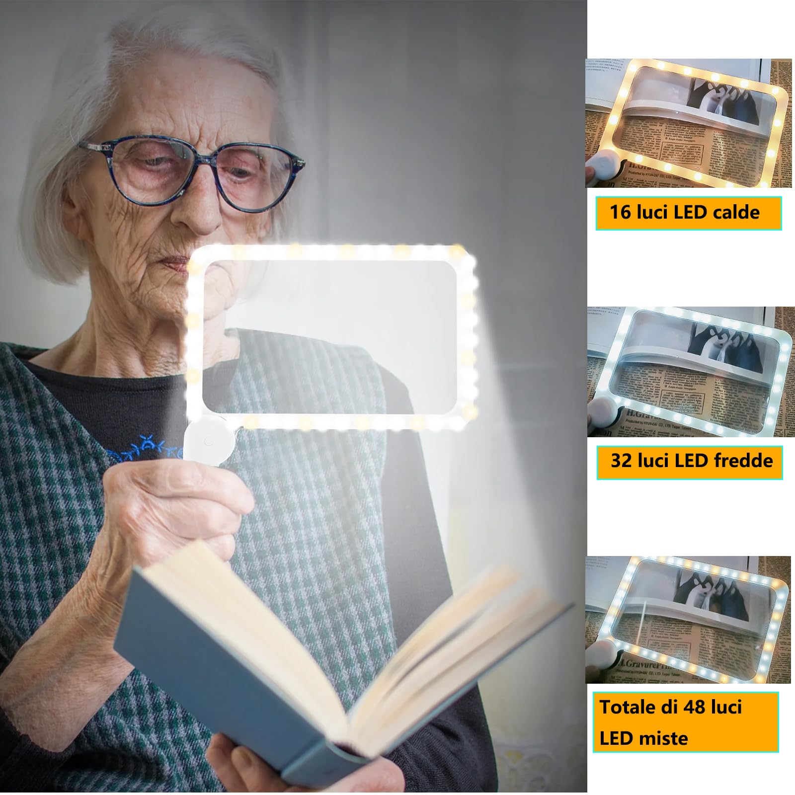 Lente D'Ingrandimento 3X Con LED - Portatile Pieghevole Per Lettura, Anziani, Gioielli - Foto 7