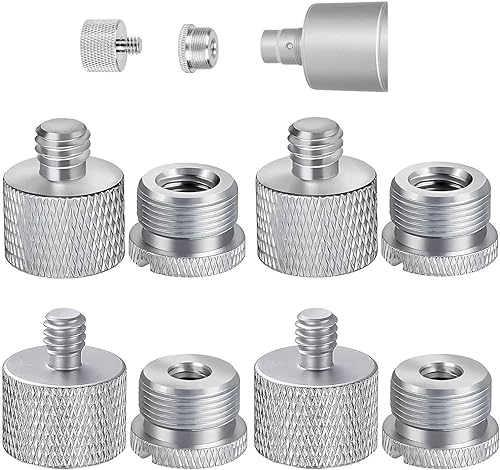Miniatura 8 de Kit de adaptador de rosca de micrófono de 5/8 a 3/8 adaptadores de tornillo de micrófono 1/4 a 5/8 Adaptador de soporte de micrófono de aleación