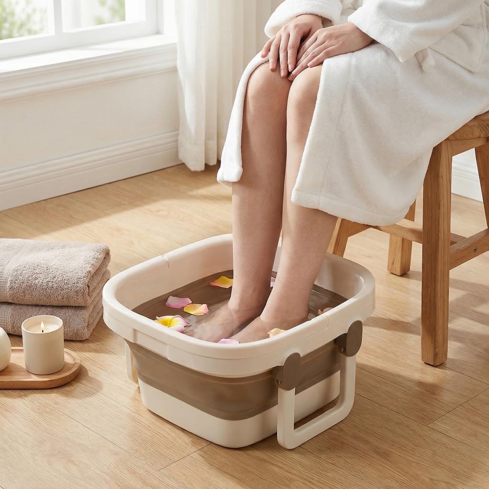 Barreño Plegable, Barreño con Estructura Reforzada, Baño de Pies Retráctil con Nódulos de Masaje y Asa, Remojo de Pies, Cuidado y Relajación, Balde Plegable