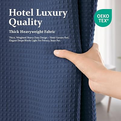 Waffle Shower Curtain 256 GSM Heavy Duty Fabric 72"x72" Navy Blue