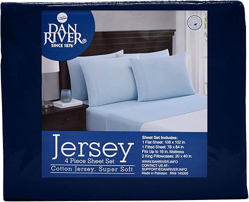 Miniatura 6 de DAN RIVER Juego de sábanas de jersey California King, sábanas de lujo 100% algodón jaspeado, sábanas de camiseta, ropa de cama para todas las