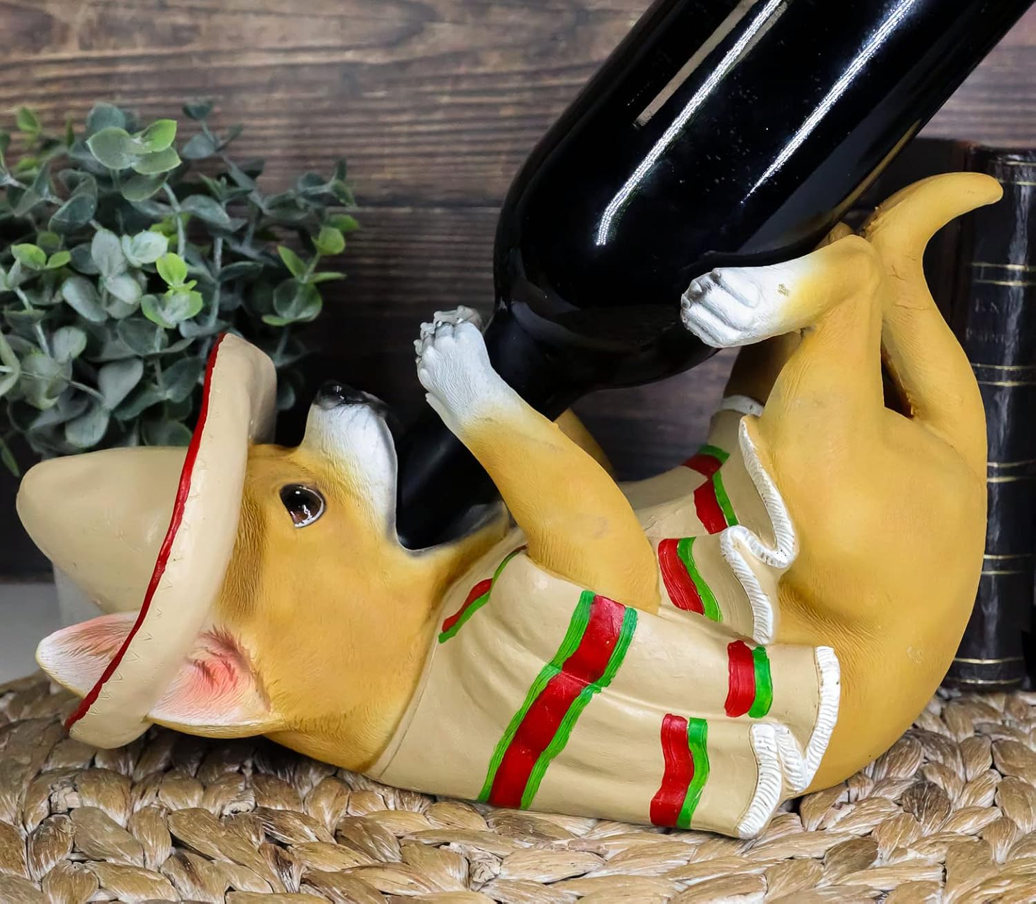 Ebros Gift Adorable Mexican Chihuahua Poncho Sombrero Decorative Wine Bottle Holder Rack Figurine