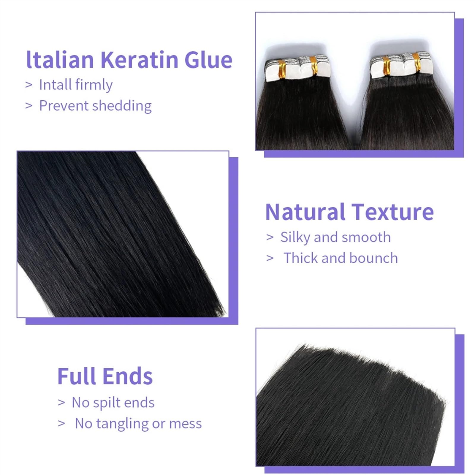 Seamless Hand-Tied Invisible Tape-In Hair Extensions 16 Inch Invisible Tape in Hair Extensions Human Hair Jet Black  main image 2
