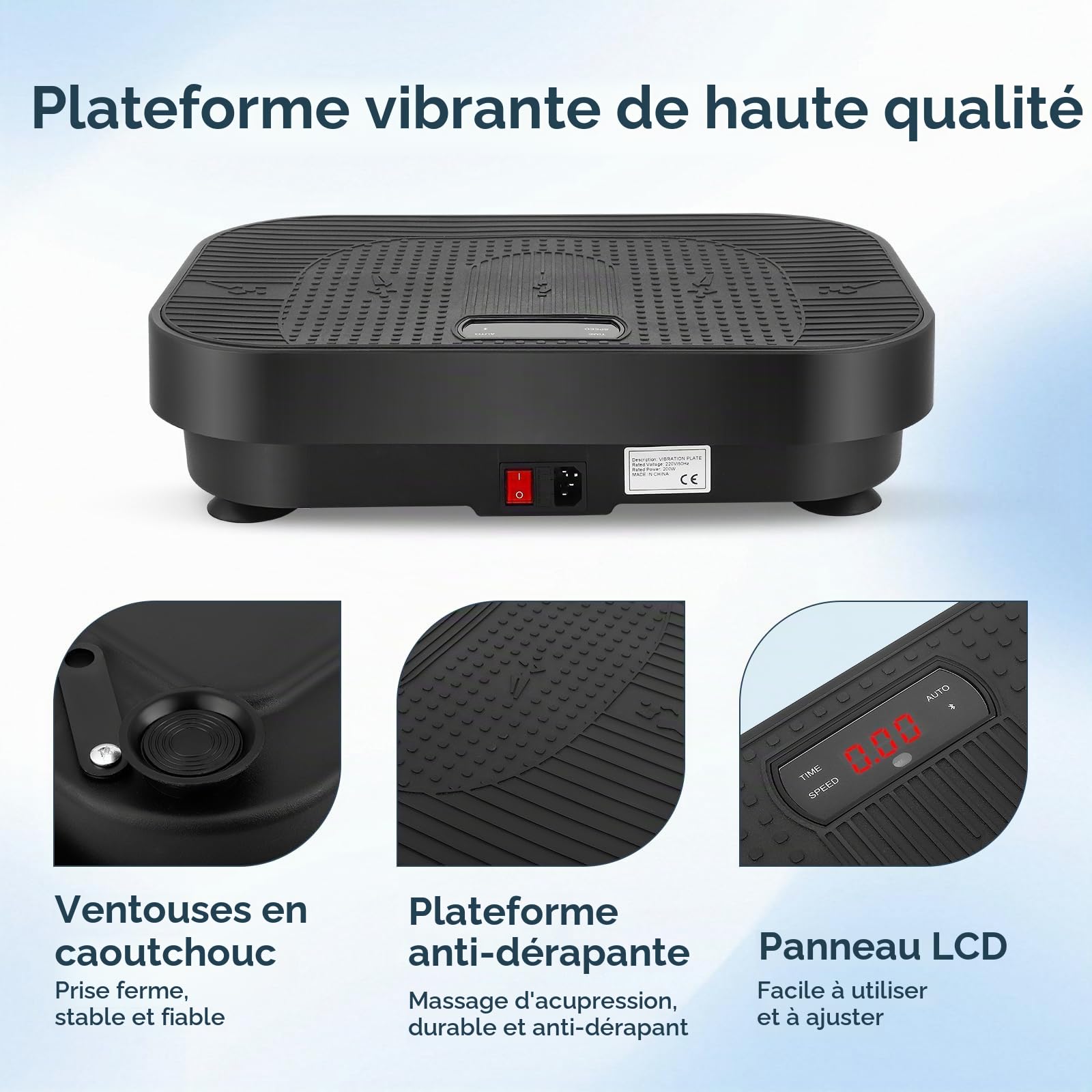 Plateforme Vibrante, Plaque Vibrante Puissante pour Le Renforcement et la Mise en Forme des Muscles, Contrôle Automatique de la Vitesse