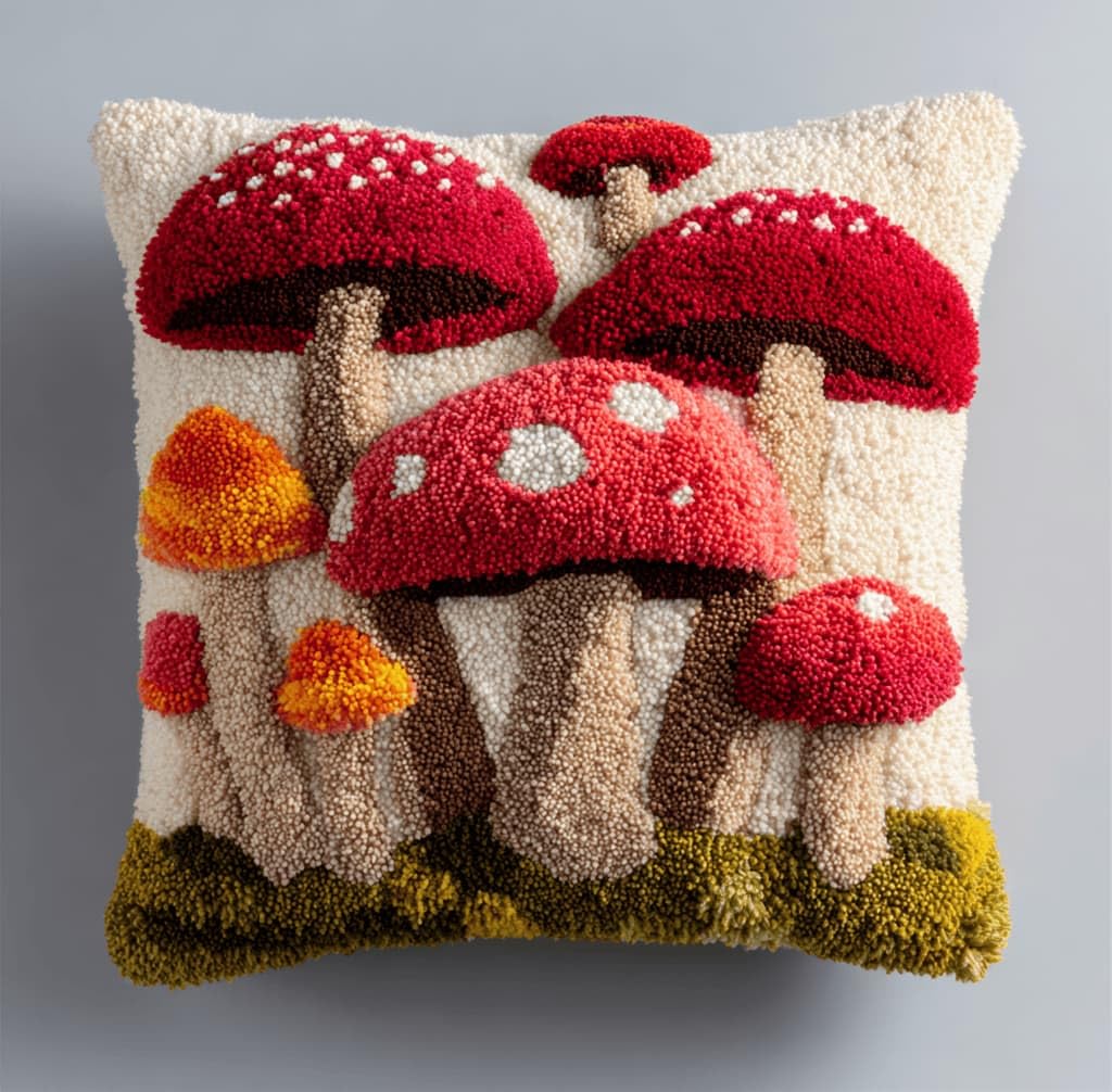 Kitquiver Latch Hook Kits Donkey for Adults,Mushrooms DIY Latch Hook Cushion Kits and Latch Rug Kits Cross-Stitch Embroidery Cushion Cover for Home Sofa Decoration 17X17 in