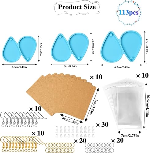 Miniatura 2 de Moldes de silicona para pendientes epoxi 113 piezas de resina en forma de lágrima moldes de joyería de resina para pendientes de resina epoxi