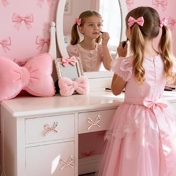 4 Pack Rose Gold Bow Dresser Knobs Cute Drawer Knobs Decor Drawer Zinc Alloy Pink Hardware Handles Pulls Vintage Cupboard Drawer Knob for Kitchen Cabinets Home Bedroom (4, Rose Gold)