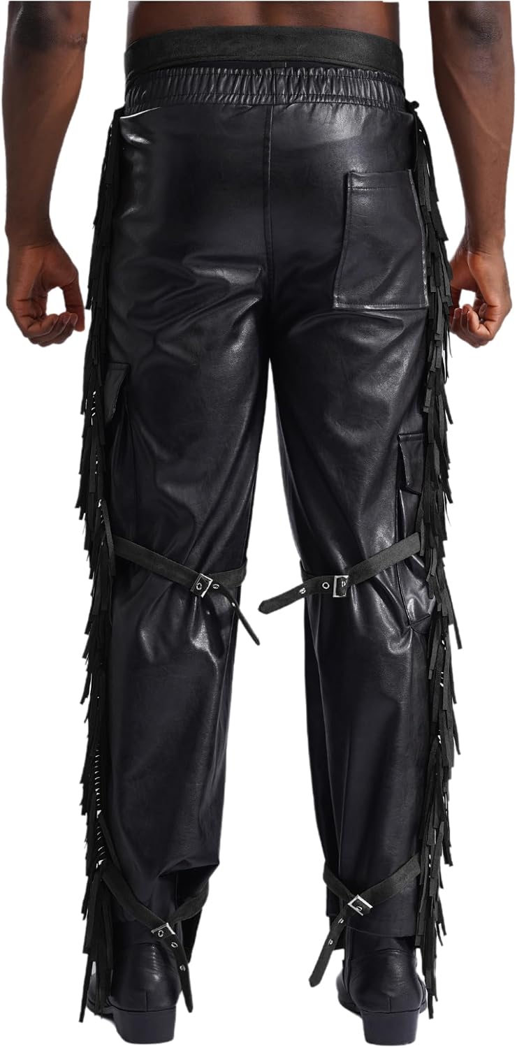 Lejafay Mens Suede Fringe Motorcycle Chaps Cowboy Wester Riding Biker Vintage Chap Pants Halloween Costume