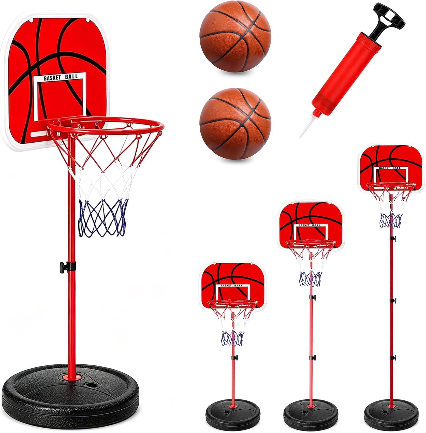 Dziecięcy kosz do koszykówki, stojak do koszykówki z regulacją wysokości 50-150 cm z 2 piłkami do koszykówki + pompką, mini kosz do koszykówki do użytku wewnątrz i na zewnątrz
