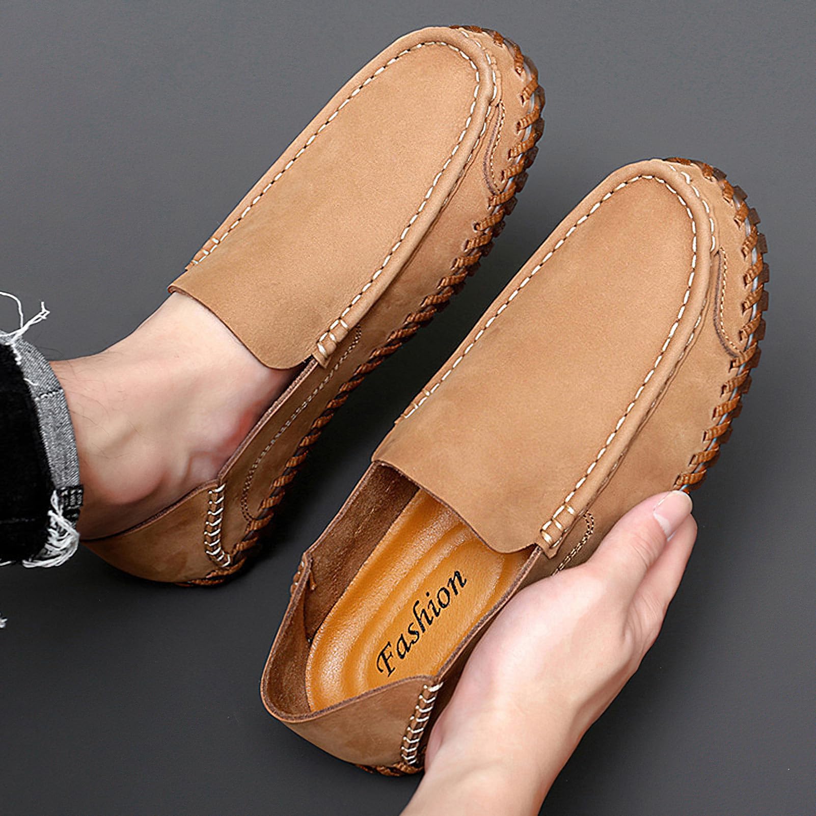 rismart Hombre Mocasines Zapatos de conducción Casual Piel Deslizar Zapatilla Planos