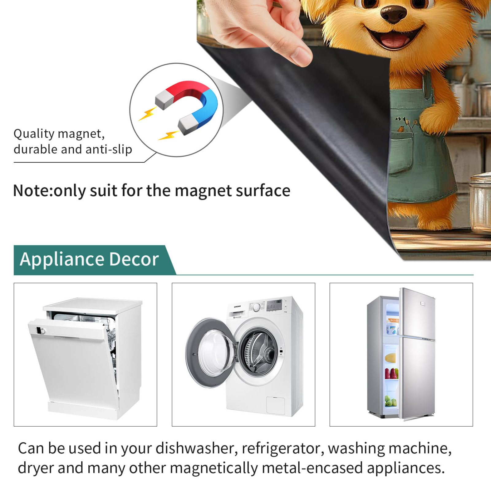 Magnesy Naklejki Żółty Zielony Zwierzęta Magnetyczny Odkurzacz Do Mycia Wielokrotnego Użytku Magnetyczna Naklejka Lodówka Sprzęt AGD Amadio Pralka Folia Magnetyczna 58,5 x 65 cm/3 szt