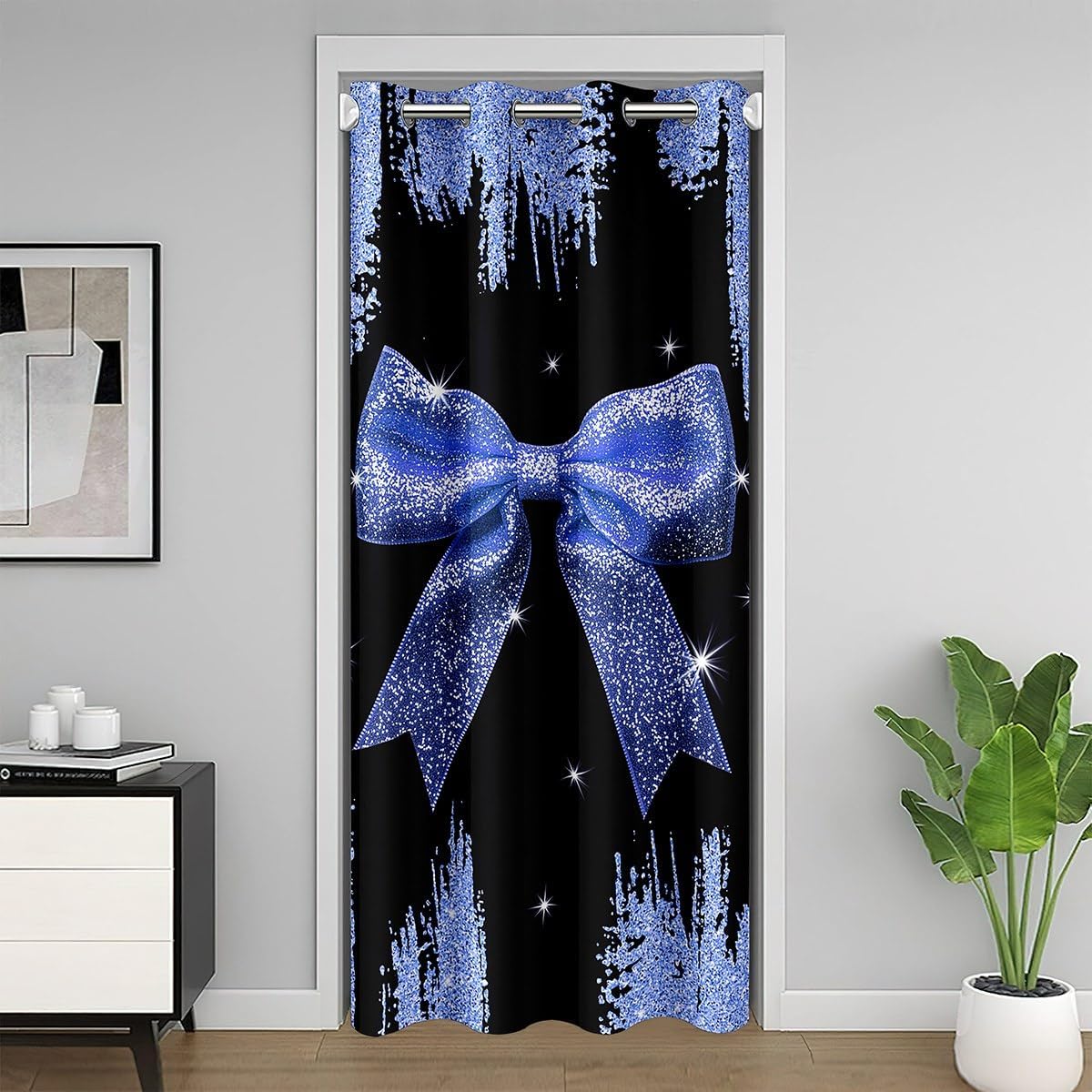 Cute Ribbon Bowknot Door Curtain for Door Window,Grey Diamond Bowknot Blackout Curtains for Bedroom 37"x80",Princess Bow Watercolor Bow Kawaii Geometric Bow-Tie Doorway Curtains Pink Dorm Decor