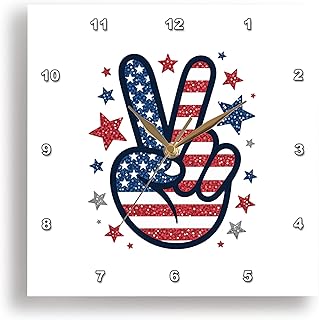 3dRose Image of Victory Fingers Sign, Stars. Patriot 4th of July Artsy Gift 13x13 Wall Clock
