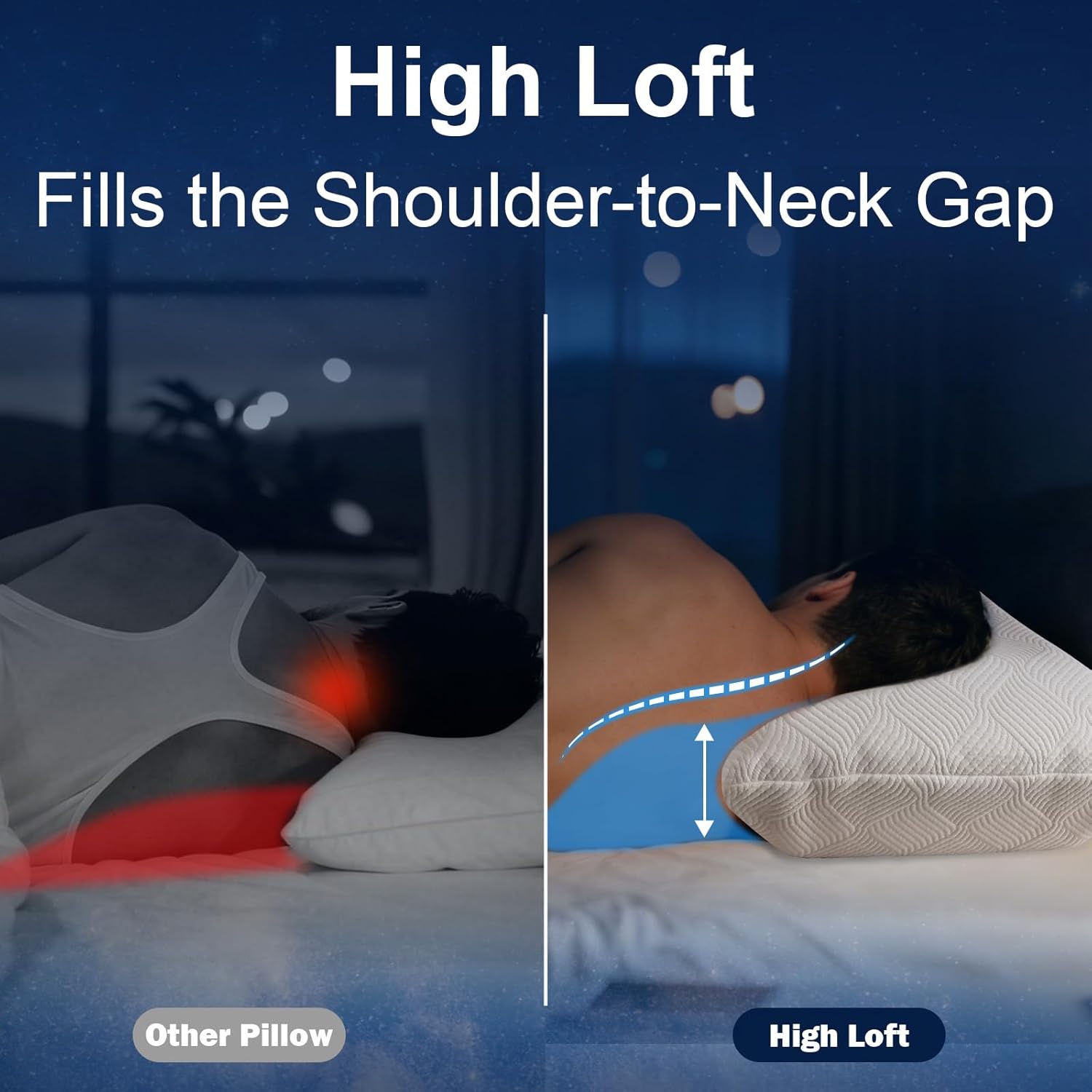 6.3'' High Loft Memory Foam Pillow for Side Sleepers, Extra Thick Firm Pillow for Broad Shoulders & Large Frames, Designed to Stay Elevated, High Profile Pillow with Washable Cover