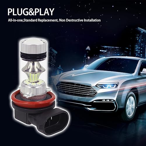 Miniatura 5 de 2 bombillas LED H8H11 para automóvil, 2828-20SMD DC 12V 1000LM 100W de alta potencia 360 iluminación lámpara antiniebla, foco de vida útil 50000H,