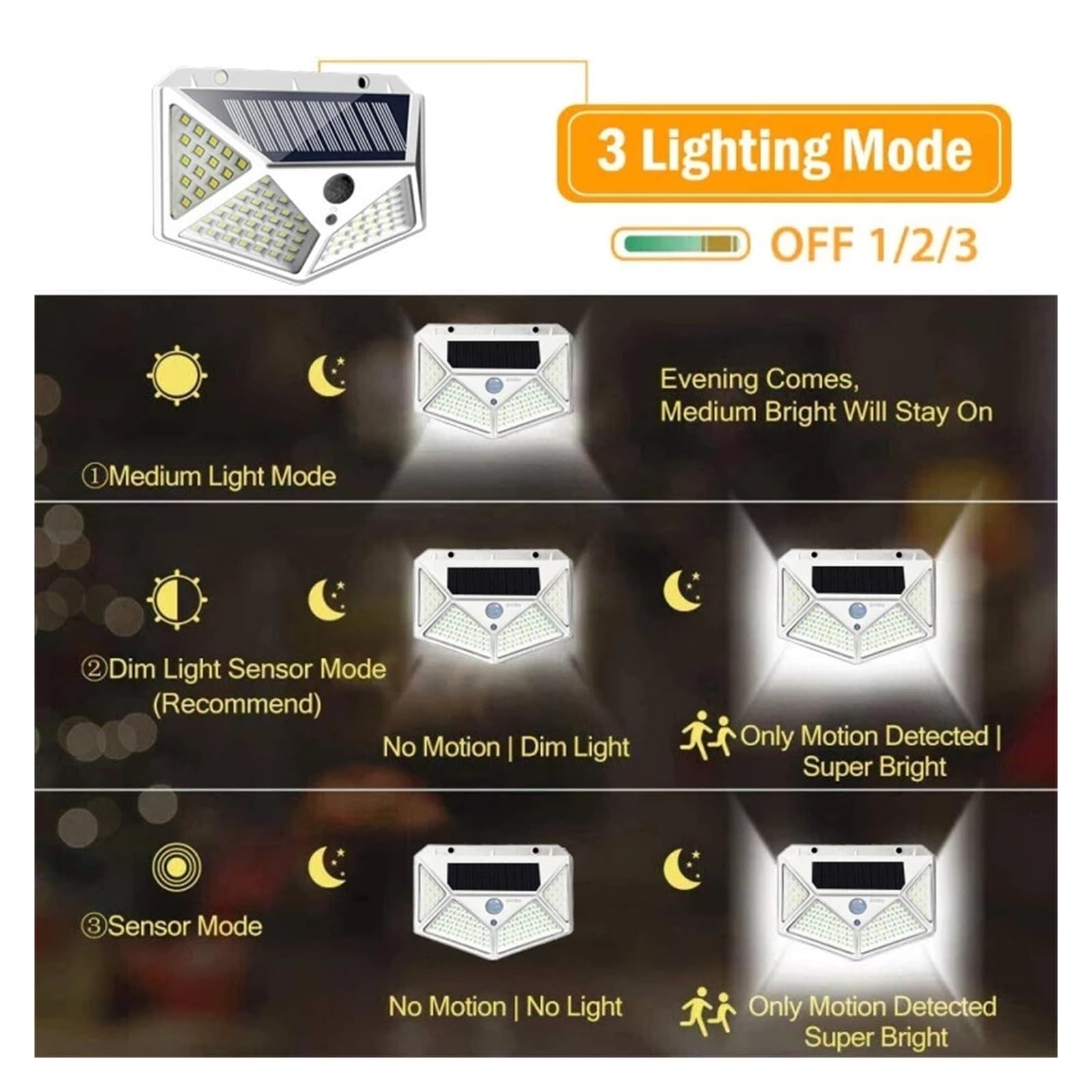 2/4/8/10 Sztuk Lampa Słoneczna Zewnętrzna 100 LED Kinkiet PIR Lampa Z Czujnikiem Ruchu Wodoodporna Dioda LED Do Ogrodu Dekoracja Uliczna(6 piece)