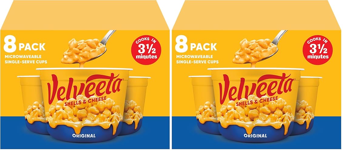 Velveeta Shells & Cheese Original Microwaveable Shell Pasta & Cheese Sauce, 8 ct Box, 2.39 oz Cups (Pack of 2) - 8 Count (Pack of 2)