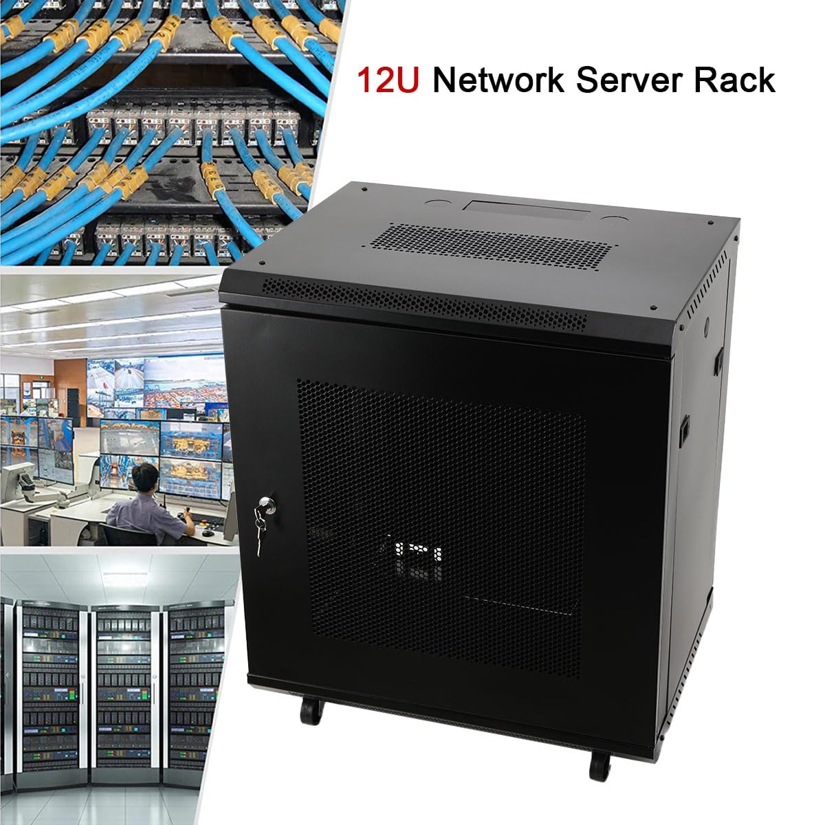 12U Armadio di Rete 19 Pollici Armadio per Server Rack Con Ruote | Rack IT da 19", Profondità 450mm, Porta e Pareti Laterali Chiudibili a Chiave, Porta Forata Per Apparecchi IT E Audio Video
