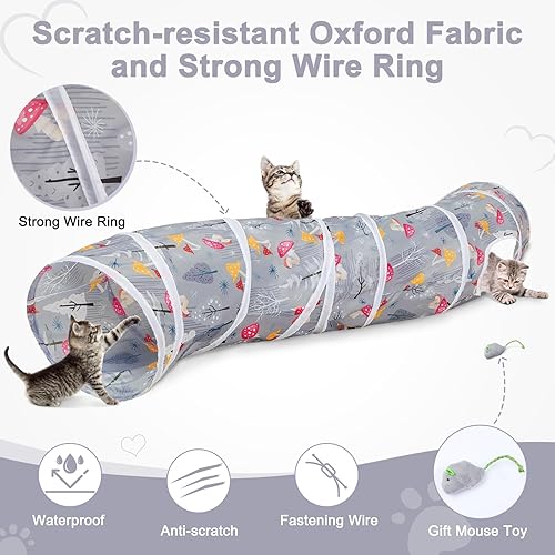 Vista 51 de Glittme Túnel para gatos, túneles para gatos de interior, cueva de gatos en forma de S con juguetes para gatos, tubos plegables para gatos y túneles