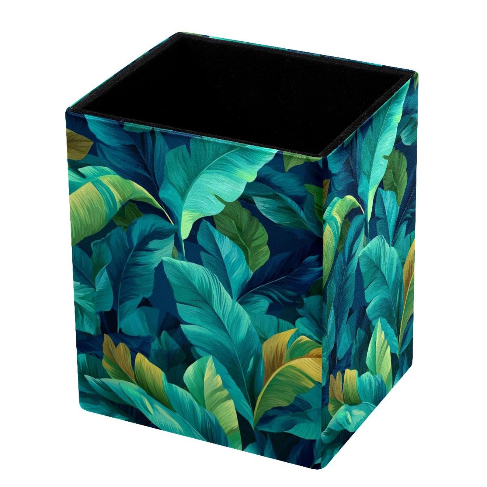 VAPOKF Pencil Holders for Desk, Palm Leaves Printed Pen Holders Pen Pot Makeup Brushes Storage Desktop Stationery Supplies Organiser for Home Office