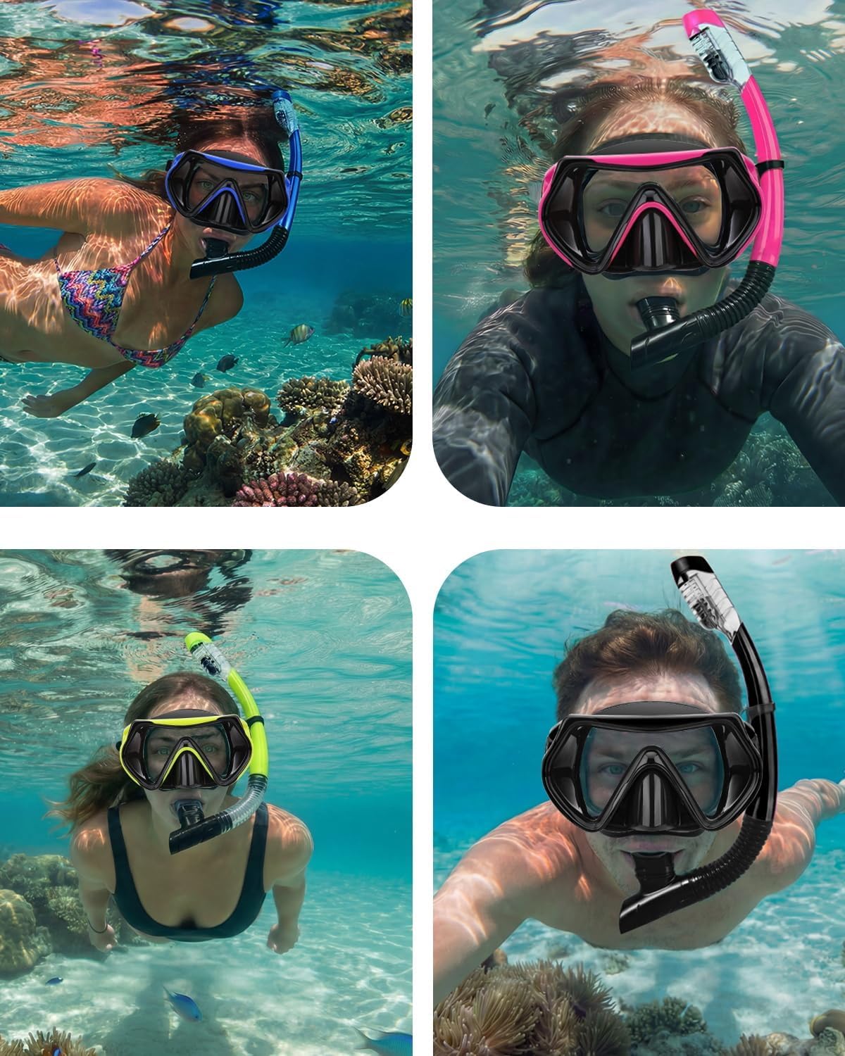 Juego de máscara de esnórquel para adultos y jóvenes, máscara de buceo y buceo completo en seco para nadar Googles es adecuado para esnórquel, buceo, natación (azul y blanco)
