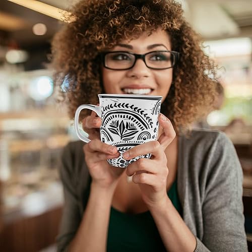 Miniatura 6 de Karma Gifts - Taza bohemia de 16 onzas en blanco y negro, diseño de arcoíris, bonita taza de café y té, tazas de café de cerámica para mujeres y