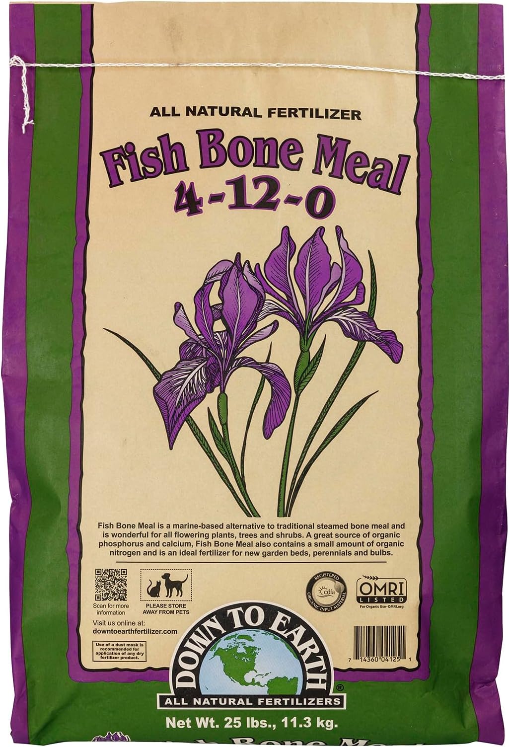 Down to Earth Organic Fish Bone Meal Fertilizer Mix 4-12-0, 25 lb