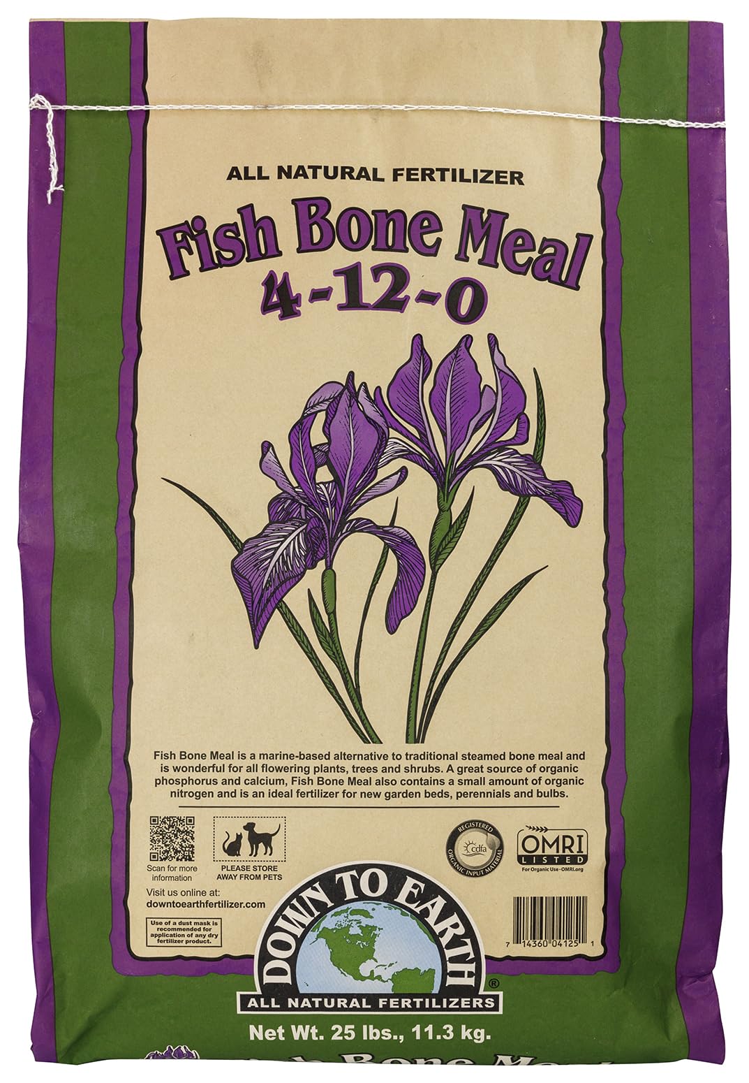Organic Fish Bone Meal - High Phosphorus Plant Food for Buds, Bulbs, Blooms, Flower Beds 4-12-0, 25 lb