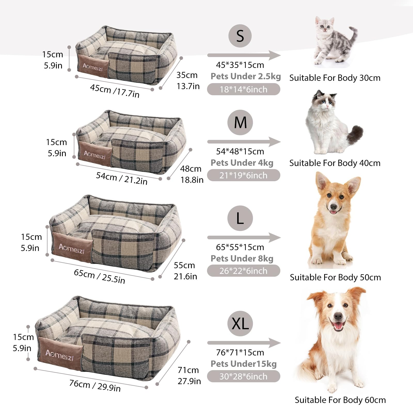 PETCUTE Cama Perro Grandes,Camas para Perros con Funda Desenfundable y Lavable,Sofá Camas para Mascotas con Parte Inferior Antideslizante,Cama Rectangular para Perros Pequeños y Medianos,Gris,XL