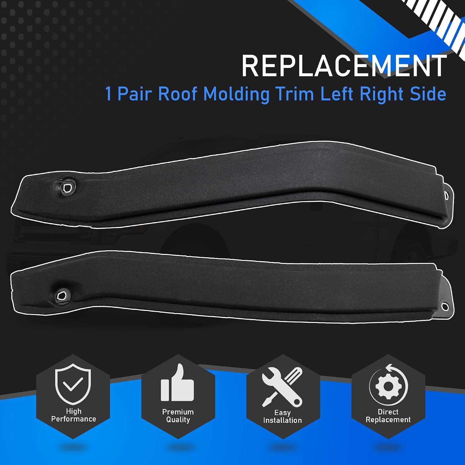 9L3Z-1651728-AA 1 Pair Roof Molding Trim Left Right Side Compatible with 2009-2014 Ford F-150 Regular Extended Crew Cab Exterior Cab Corner Cover Replaces 9L3Z-1651729-AA 9L3Z1651729AA