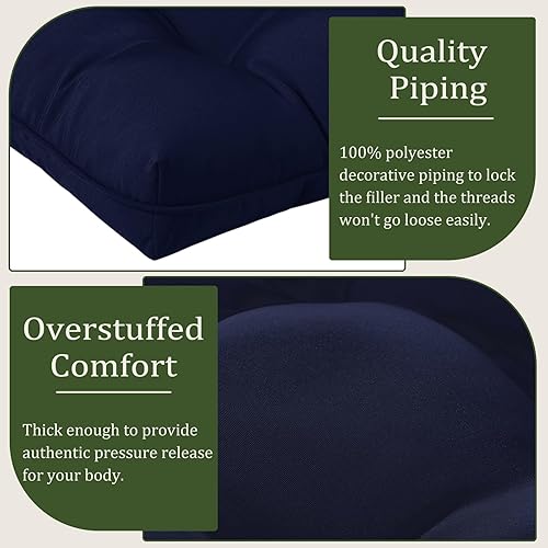 Miniatura 5 de LOVTEX Juego de 4 cojines de asiento copetudos para interiores y exteriores para muebles de patio, 19 x 19 pulgadas, color azul marino, cojines para