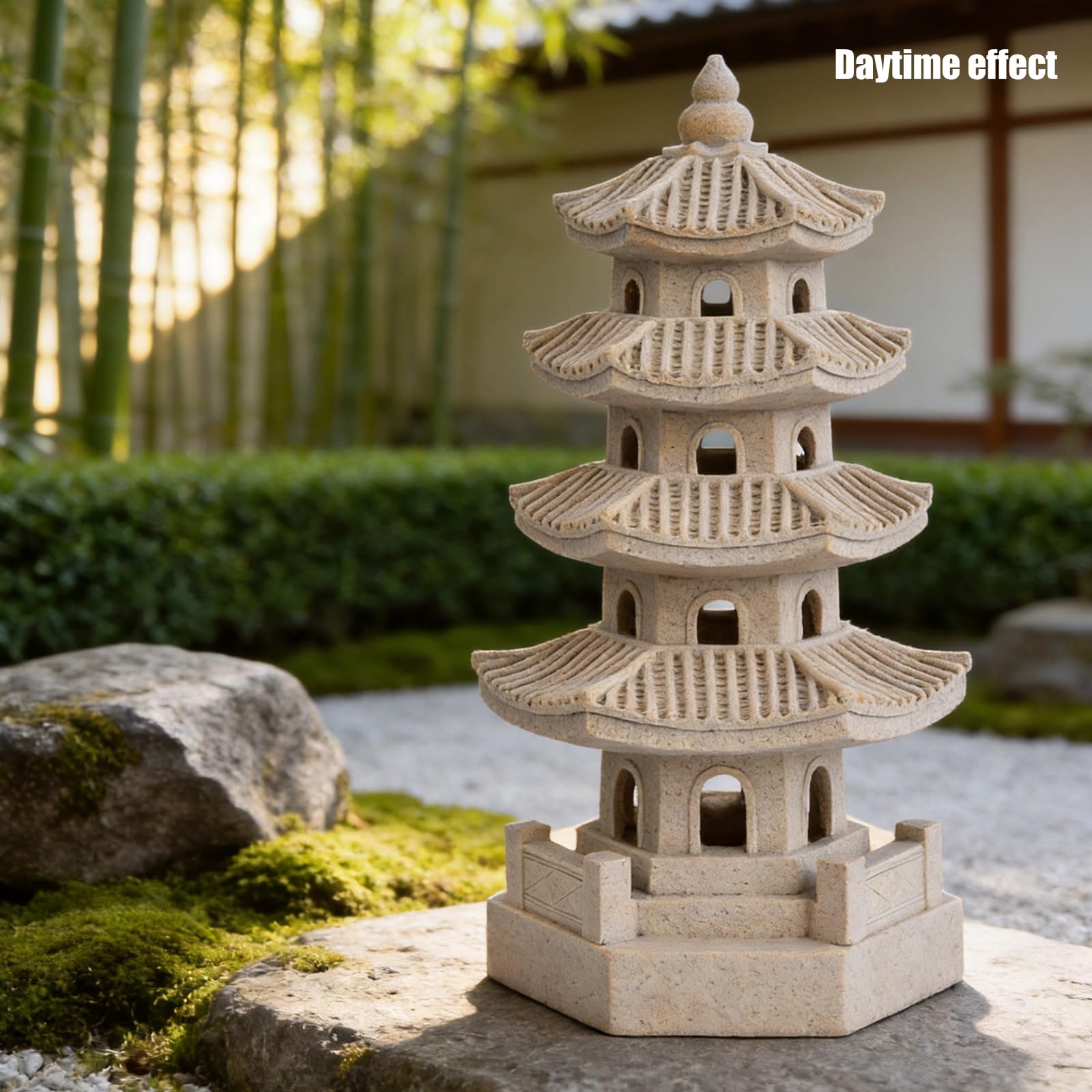 Lanterne pagode activée en résine 4 pièces pour le jardin, gris