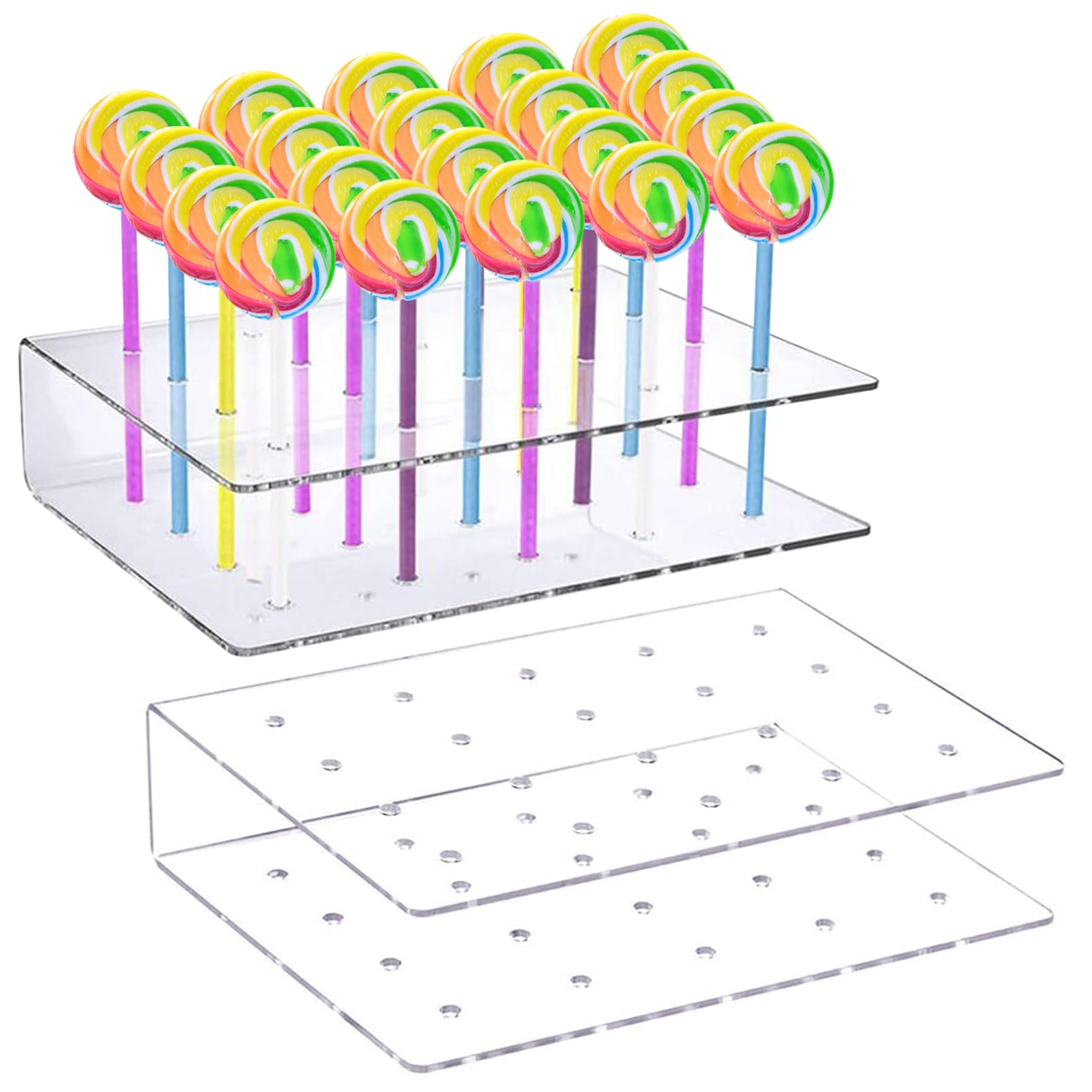 NiHome Espositore Per Cake Pop E Lecca Lecca In Acrilico - Supporto A 2 Livelli Con 24 Fori (Diametro 4,5 Mm) - Porta Torte Pop Per Matrimoni, Feste Di Compleanno, Baby Shower, A Forma Di Cuore - 4