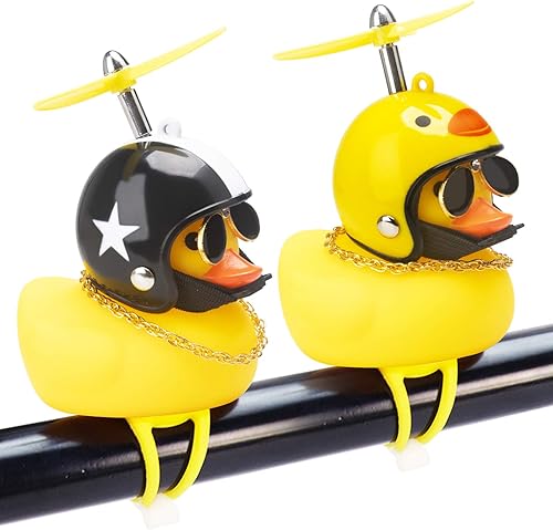 Adornos de pato de goma para automóvil, 2 piezas de pato amarillo, decoraciones de tablero de automóvil, cuernos de bicicleta de pato con casco