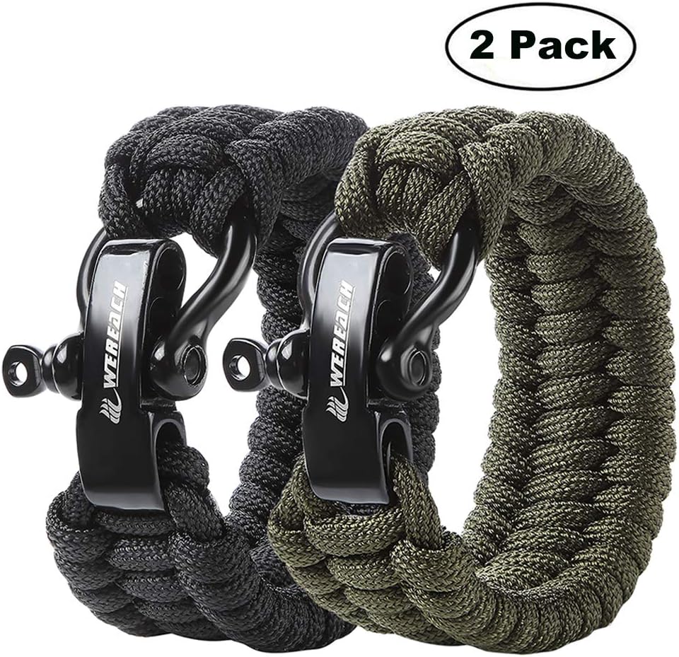 Paracord Survival Bracelet with Adjustable Black Stainless Steel Buckle for Men/Women, 550LB Paracord Bracelet Survival Kit for Outdoor Camping Hiking(for Wrists 8-9 inch)