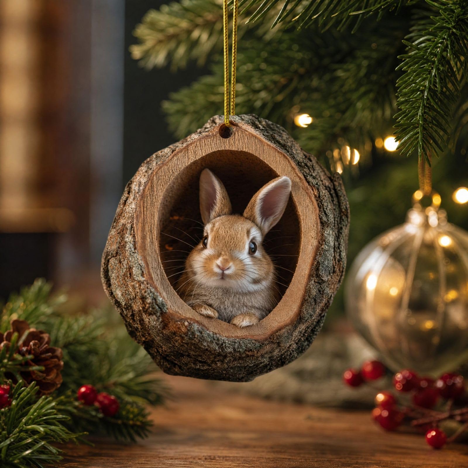 Waldtiere Eicheln Ornamente, 3D Harz Christbaumschmuck mit Tannenzapfen，3PC