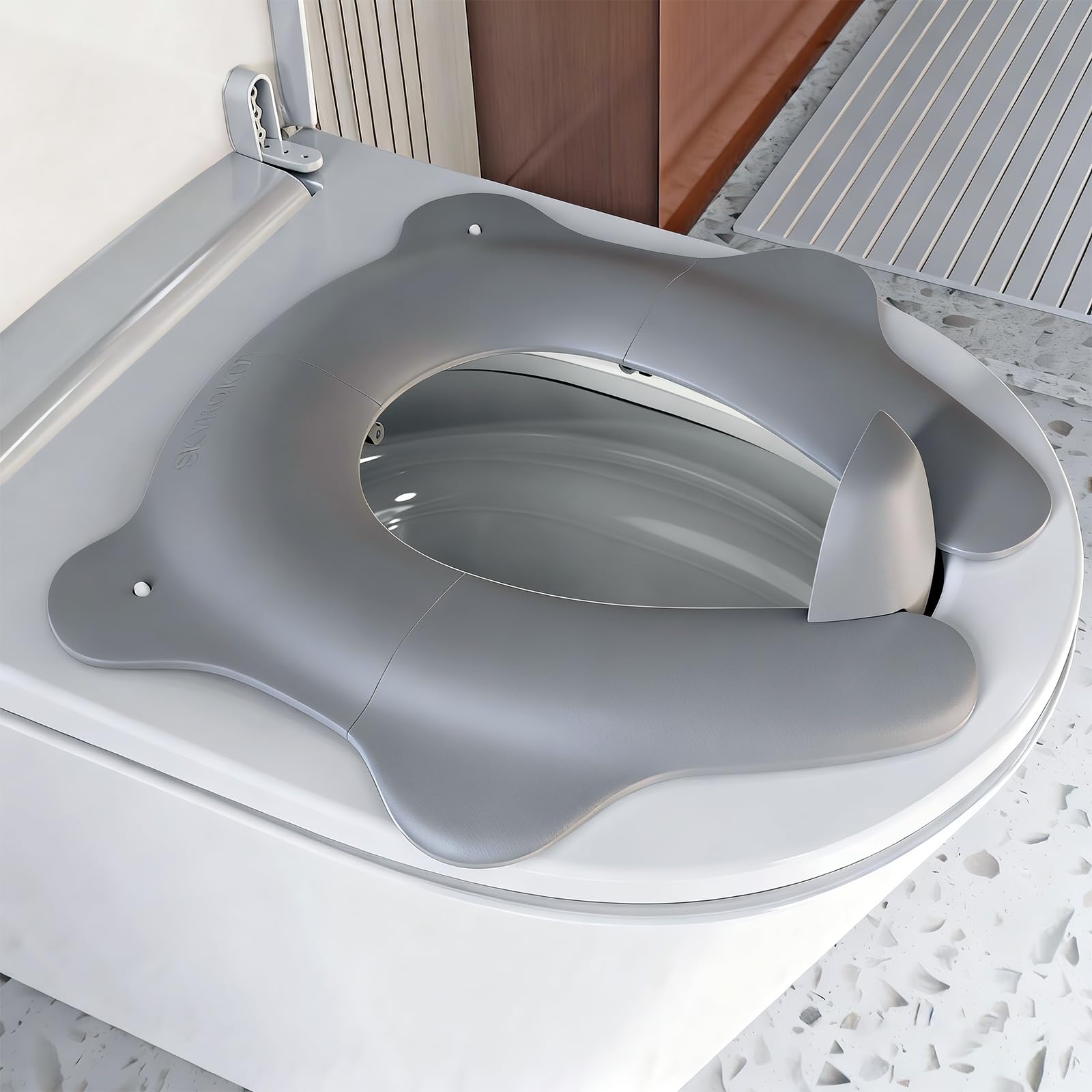 Photo 1 of Foldable Travel Potty Seat for Toddler, Portable Toilet Training Seat for Kids on The Go, Fits Round & Oval Toilets with Non-Slip Base & Travel Bag for Car Airplane Essentials, Grey