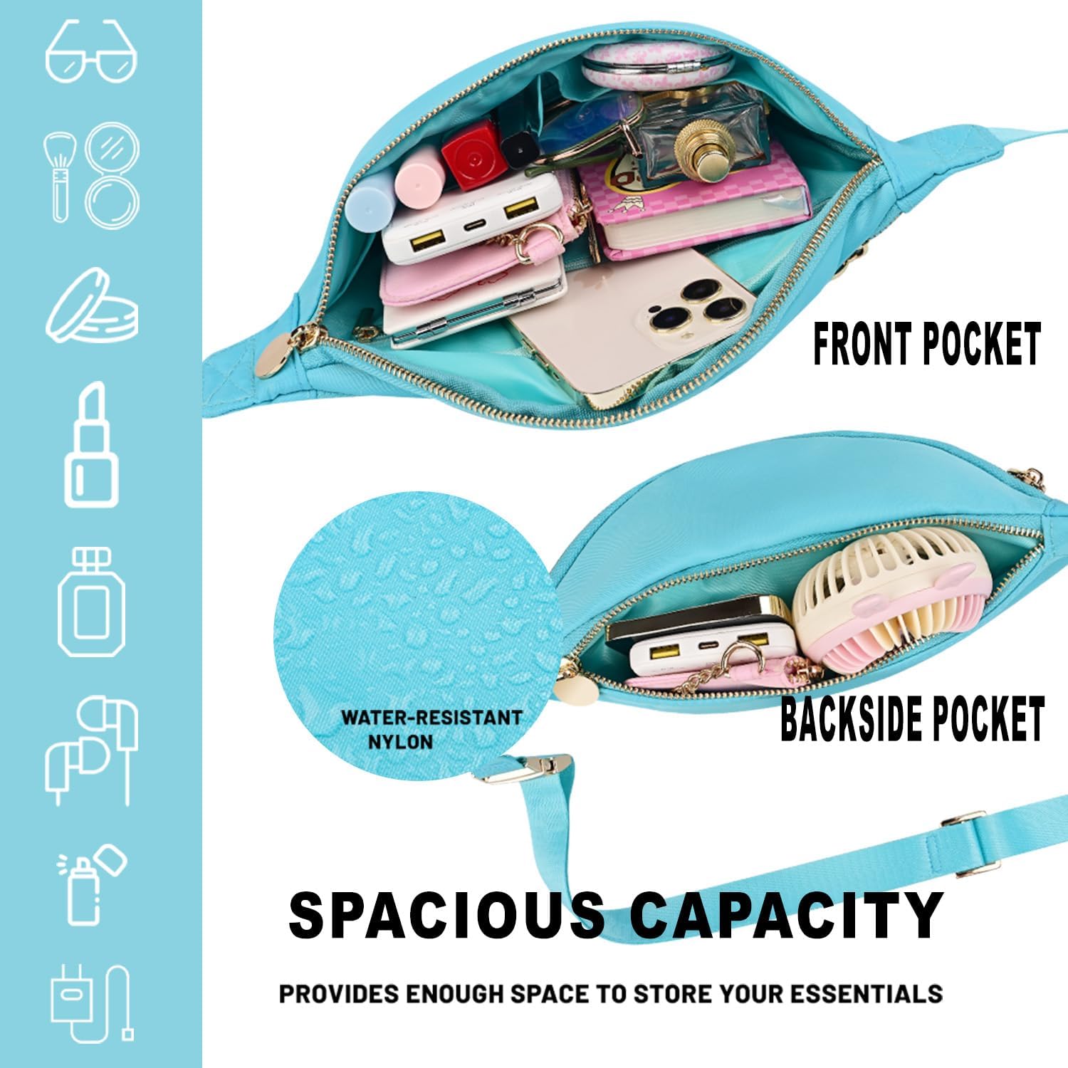 Crossbody Bags for Women Fanny Pack Everywhere Belt Bag Fashion Nylon Waist Pack (Peacock Blue) - Image 4