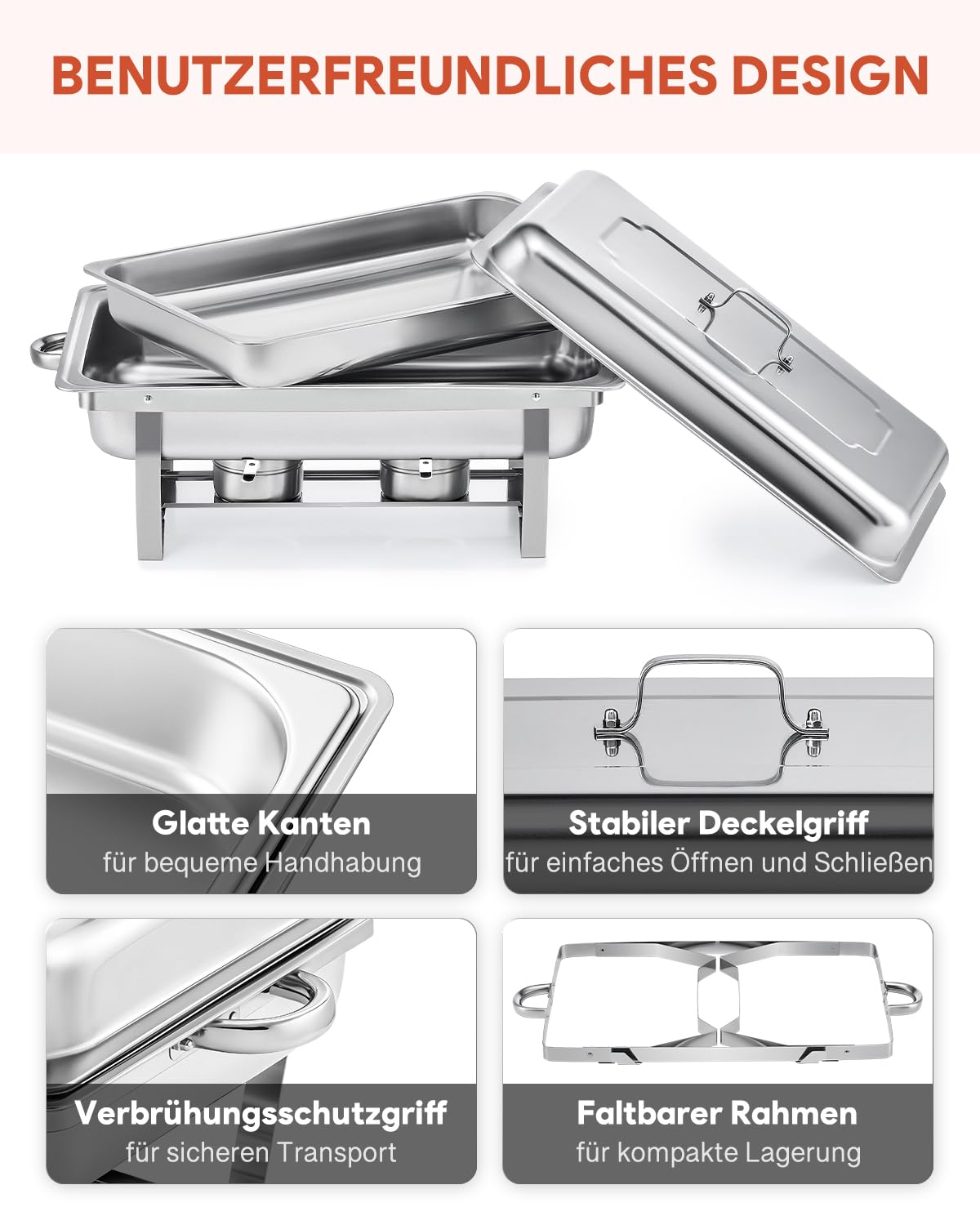 Wilprep Chafing Dish Speisewärmer 9L 2pcs Edelstahl Warmhaltebehälter Wärmebehälter Edelstahl Buffet-Set für Catering Buffet und Party