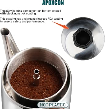 APOXCON Electric Coffee Percolator Stainless Steel Coffee Maker with Two Heat Resistant Glass Knob & Treated Solid Wood Handle Keep Warm Cordless Serve Elegant Design Coffee Pot On/OFF Switch 8 Cup