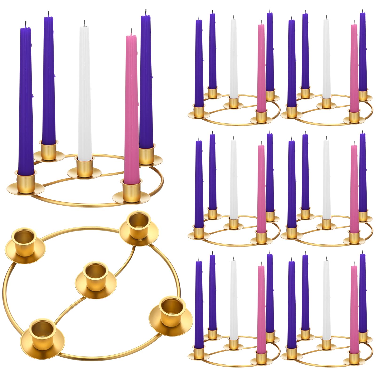 Sliner Adventskranzring für 5 Kerzen, goldfarben, runde Form, Adventsring, Kerzenhalter, Metall, Tischdekoration für Weihnachten, Festival, Heimdekoration, 8 Stück