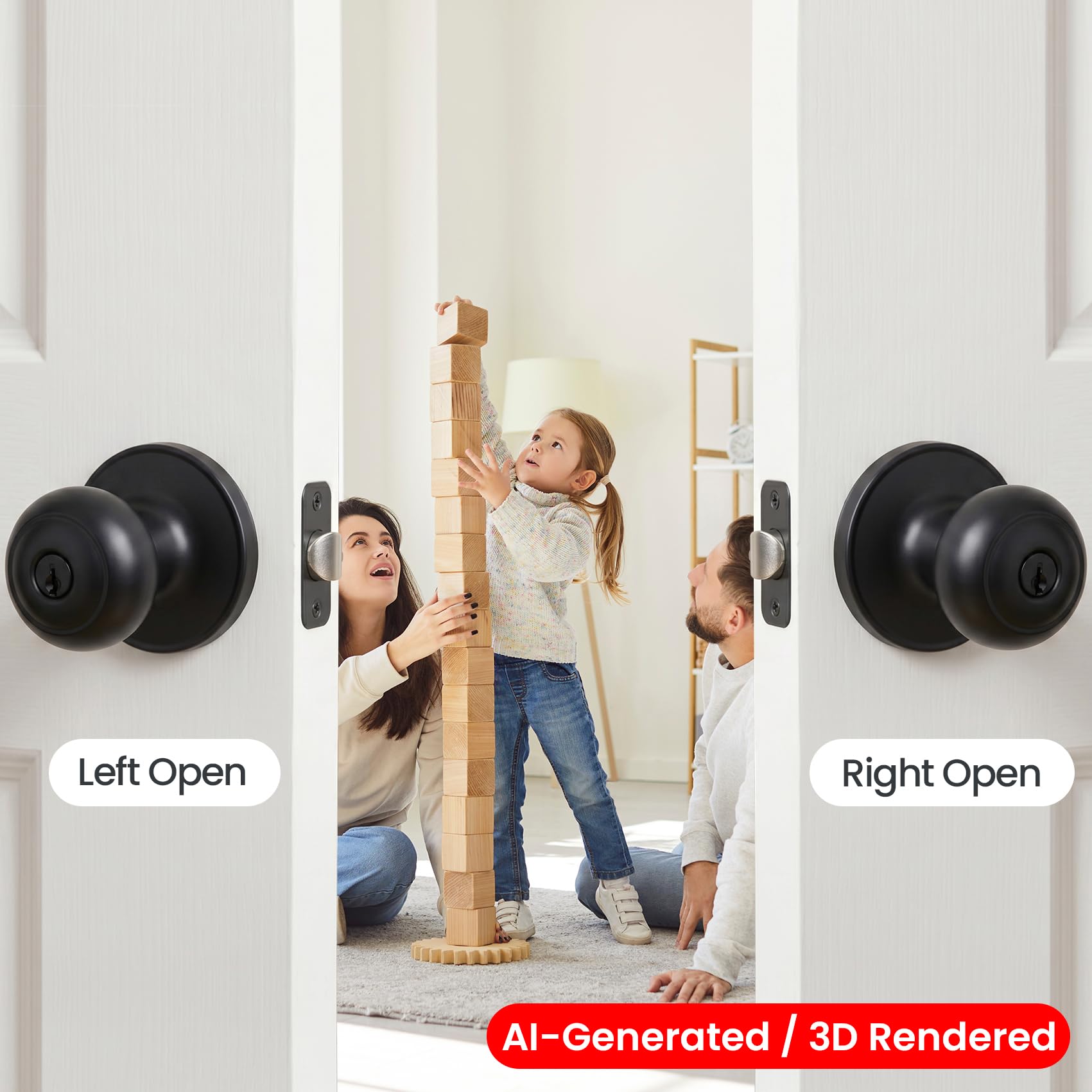 Matte Black Door Knobs with Lock - 6 Pack -6