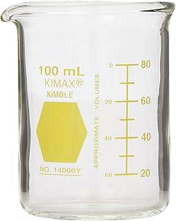 Kimble 14000Y-100 KIMAX Colorware Low Form Griffin Beakers, Yellow Markings, 100 mL (Case of 12)