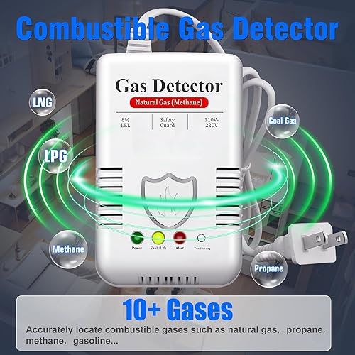 Miniatura 2 de Detector de gas natural de alta precisión y alarma combustible, Plug and Play con tecnología avanzada de chip, alarma de 85 dB para metano, propano,